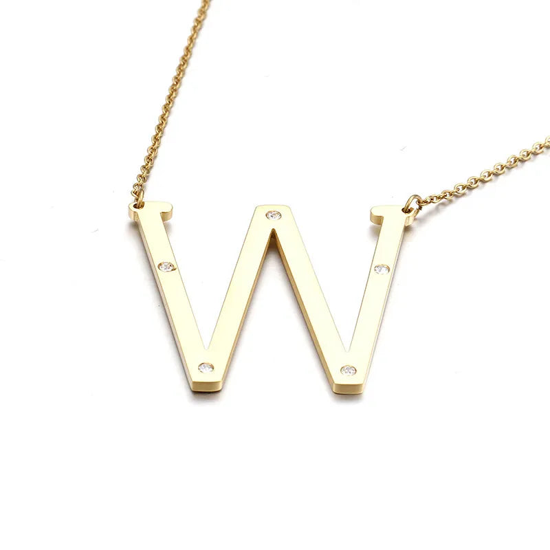 Titanium Steel 18K Gold Plated Fashion Diamond Letter Necklace