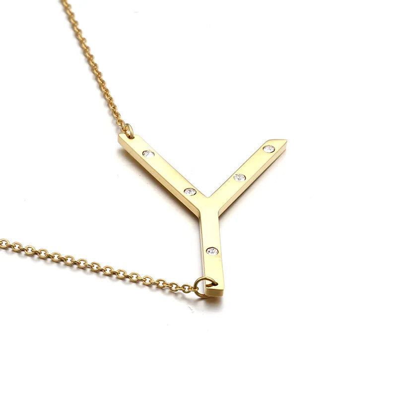 Titanium Steel 18K Gold Plated Fashion Diamond Letter Necklace