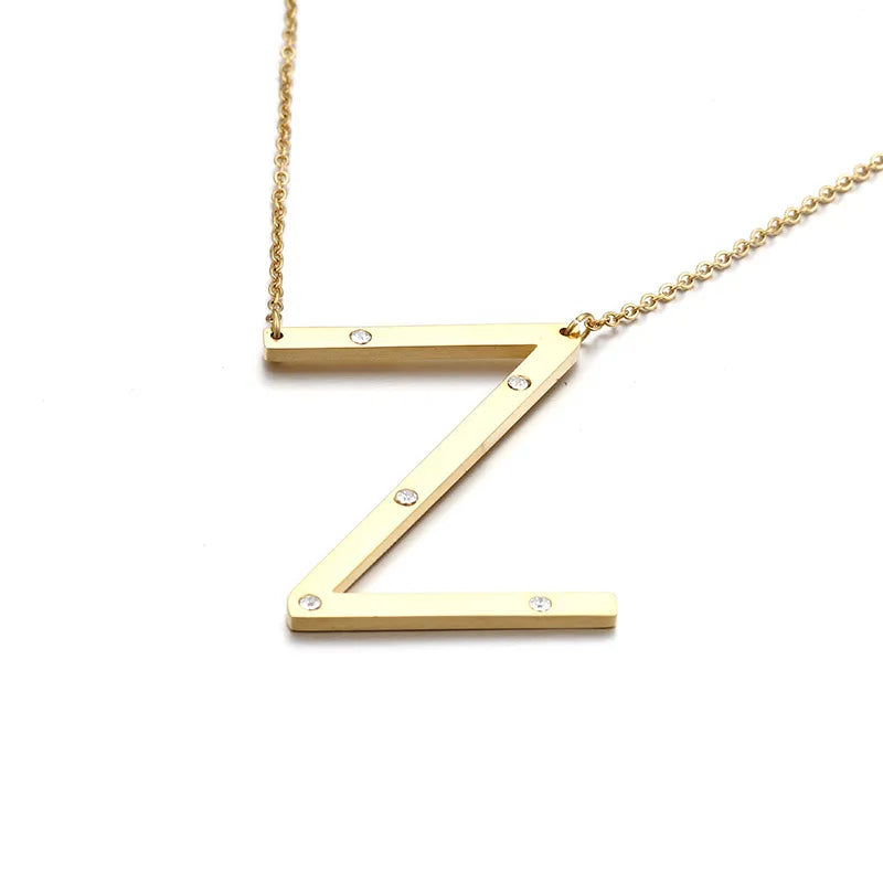 Titanium Steel 18K Gold Plated Fashion Diamond Letter Necklace