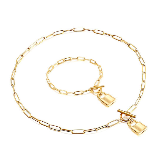 Lock Shape  Titanium Steel Plating Women'S Bracelet & Necklace