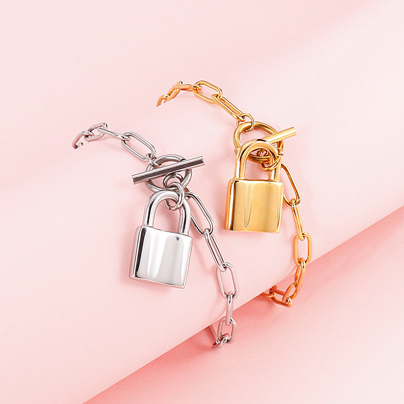 Lock Shape  Titanium Steel Plating Women'S Bracelet & Necklace