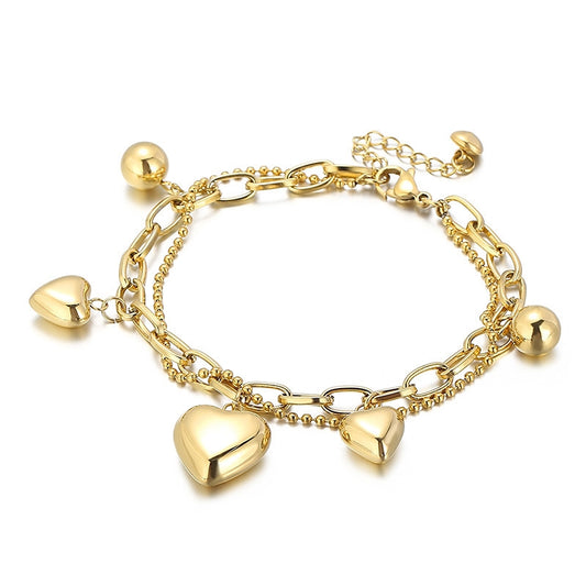 Fashion Heart Titanium Steel 18K Gold Plated Bracelets In Bulk