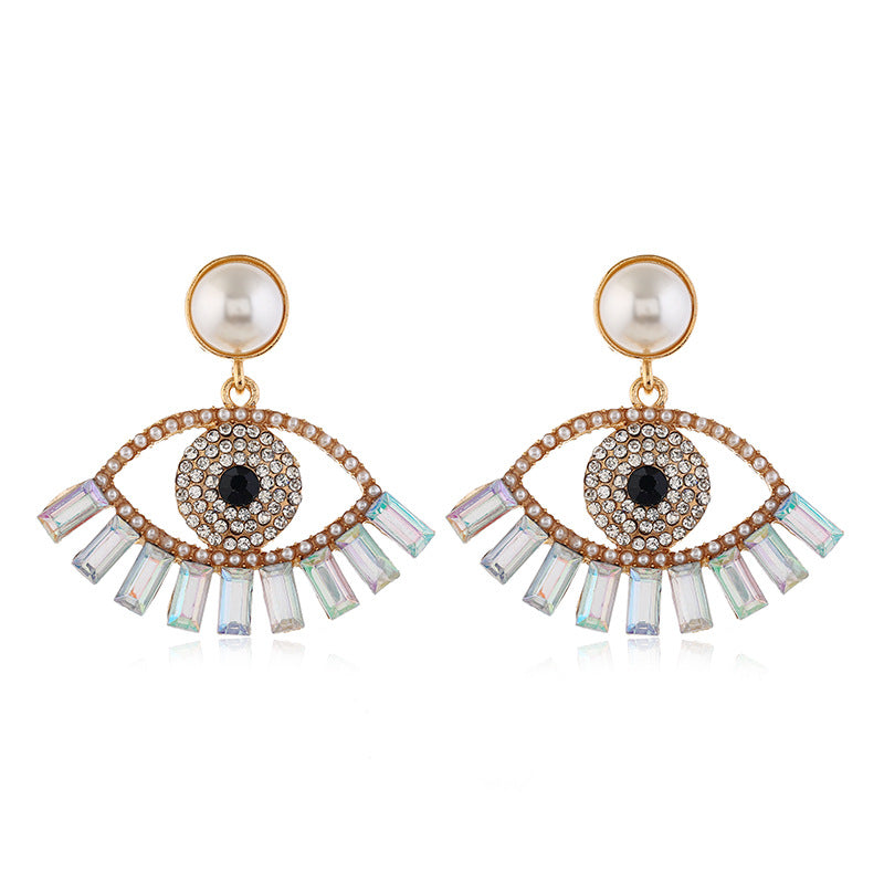 Extravagant Devil's Eye Earrings by Alloy with Inlaid Diamonds and Pearl