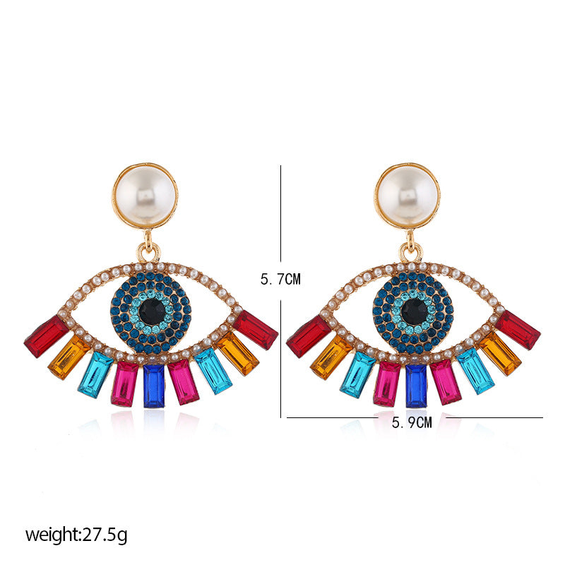 Extravagant Devil's Eye Earrings by Alloy with Inlaid Diamonds and Pearl