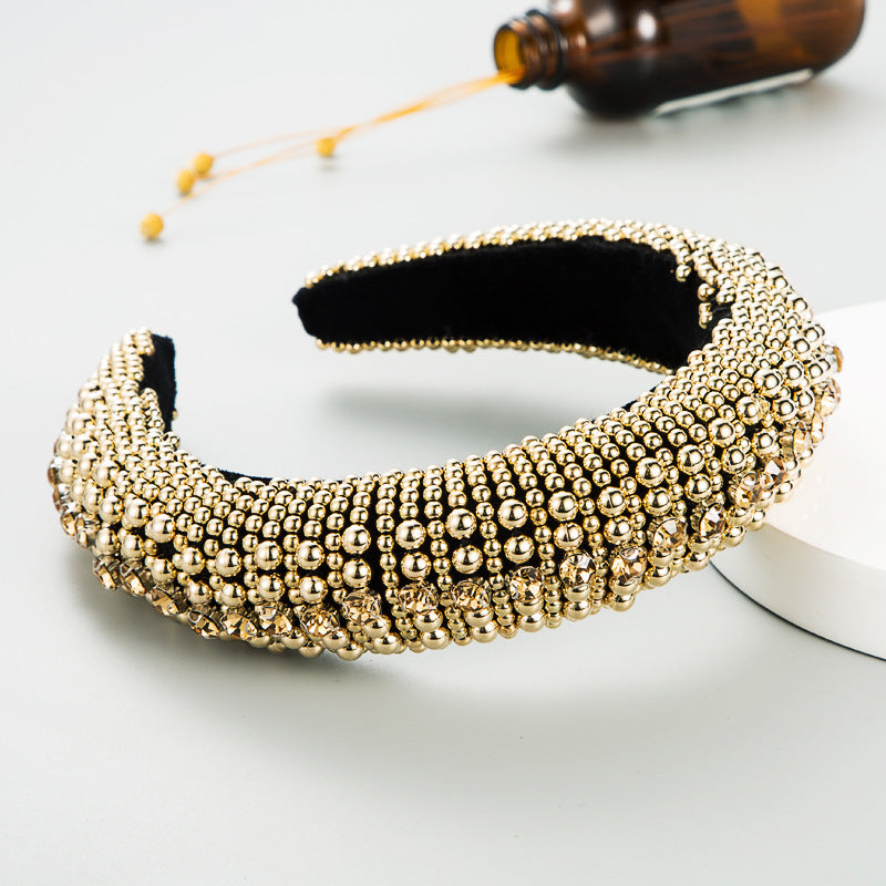 Baroque Black Flannel Sponge Golden Pearl Starry Headband
