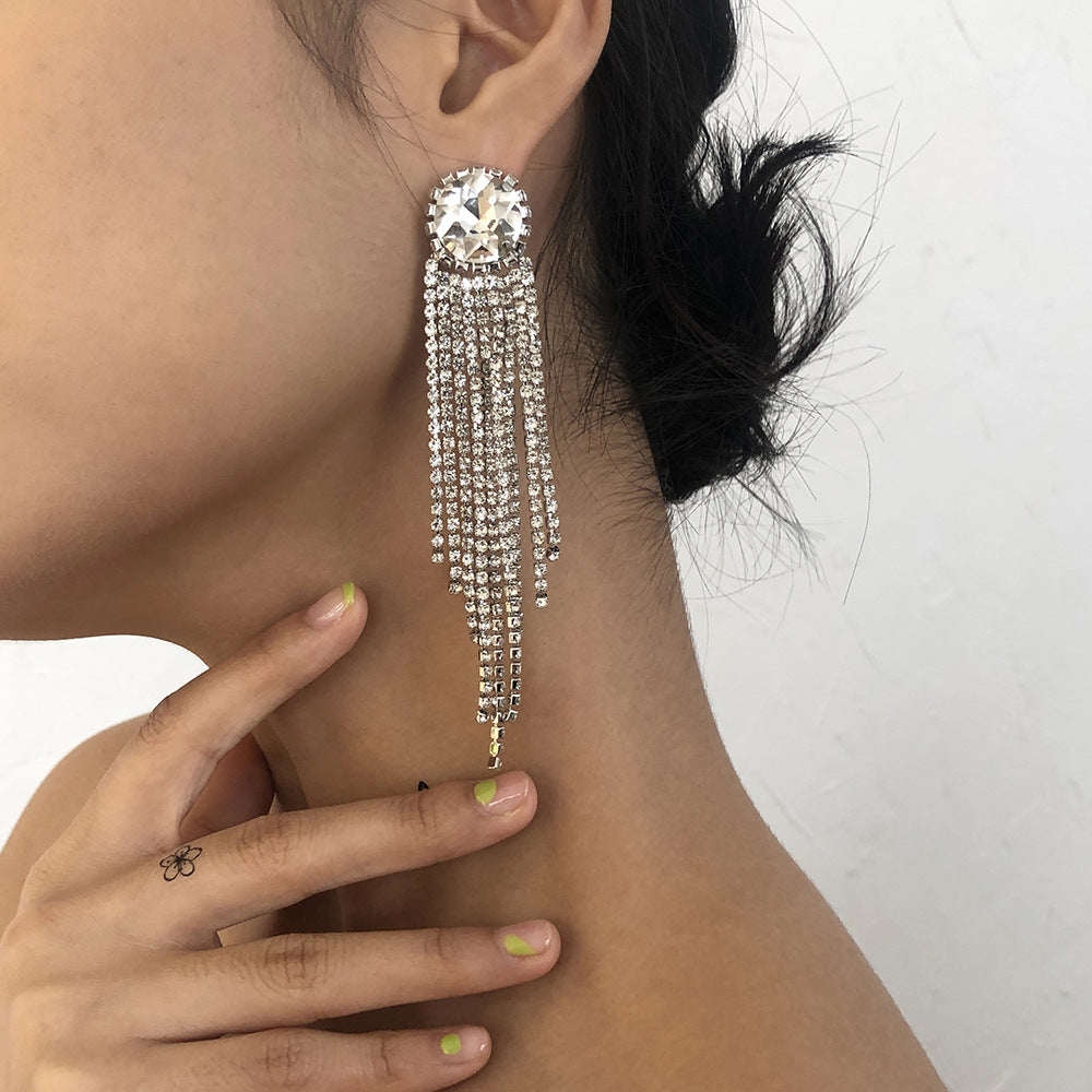 Retro Long Tassel Diamond Earrings