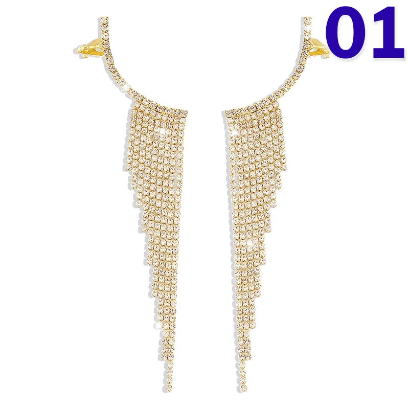 Simple Tassel Rhinestone Ear Needles Geometric New Long Earrings