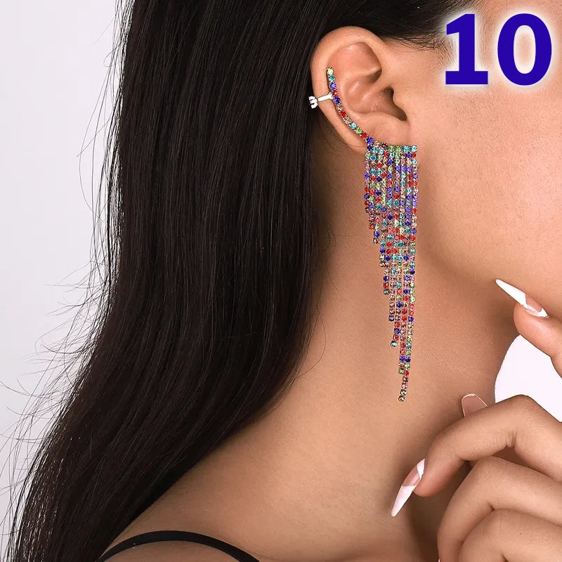 Simple Tassel Rhinestone Ear Needles Geometric New Long Earrings