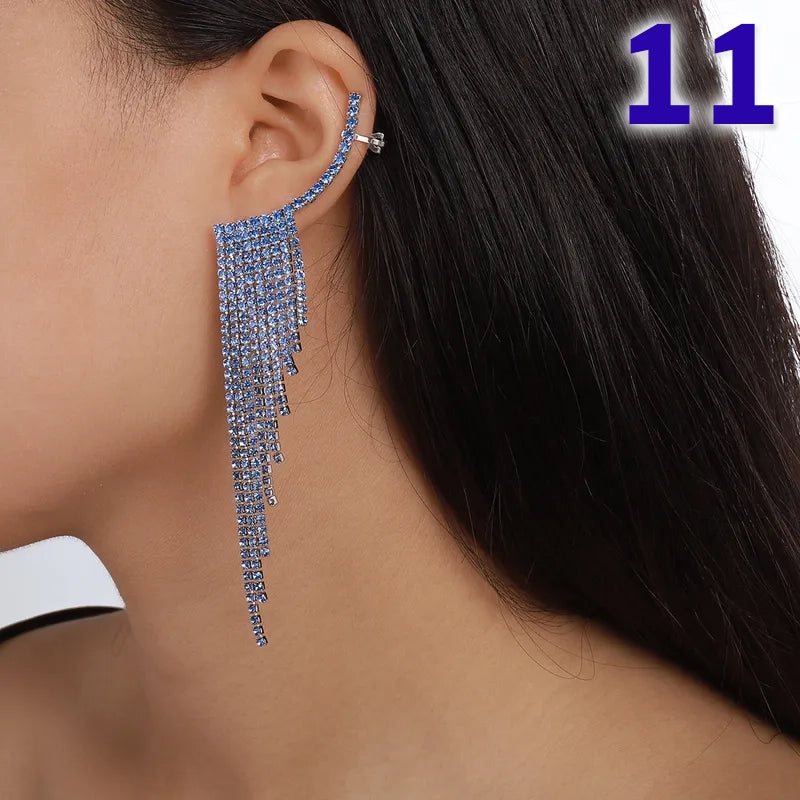 Simple Tassel Rhinestone Ear Needles Geometric New Long Earrings