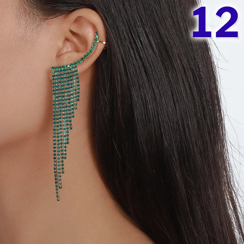 Simple Tassel Rhinestone Ear Needles Geometric New Long Earrings