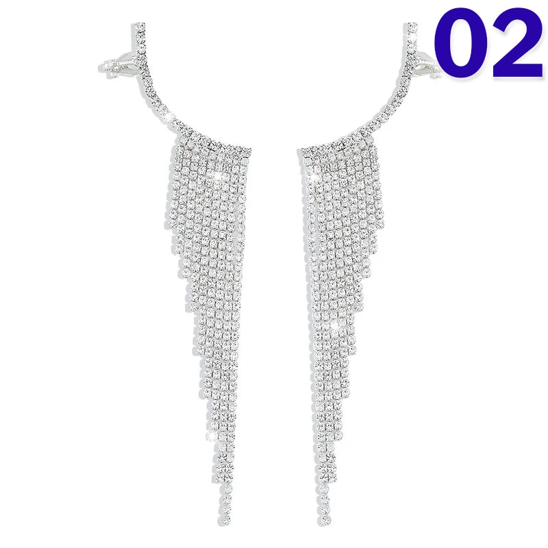 Simple Tassel Rhinestone Ear Needles Geometric New Long Earrings