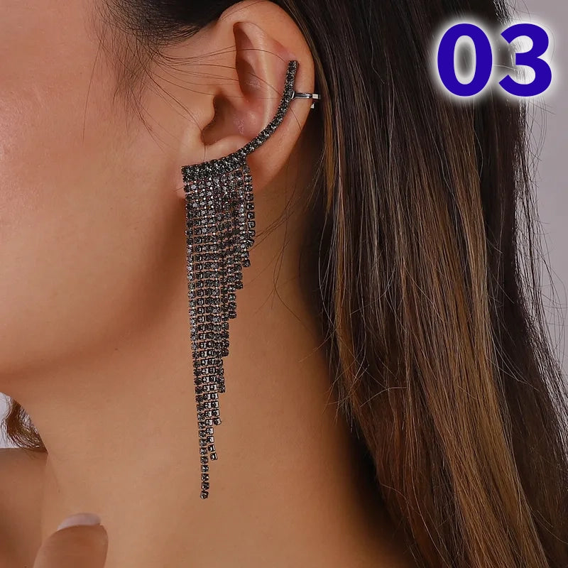 Simple Tassel Rhinestone Ear Needles Geometric New Long Earrings