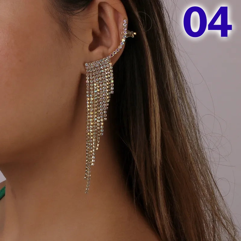 Simple Tassel Rhinestone Ear Needles Geometric New Long Earrings