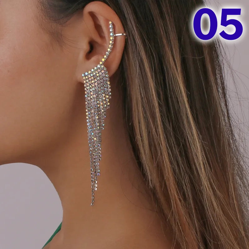 Simple Tassel Rhinestone Ear Needles Geometric New Long Earrings