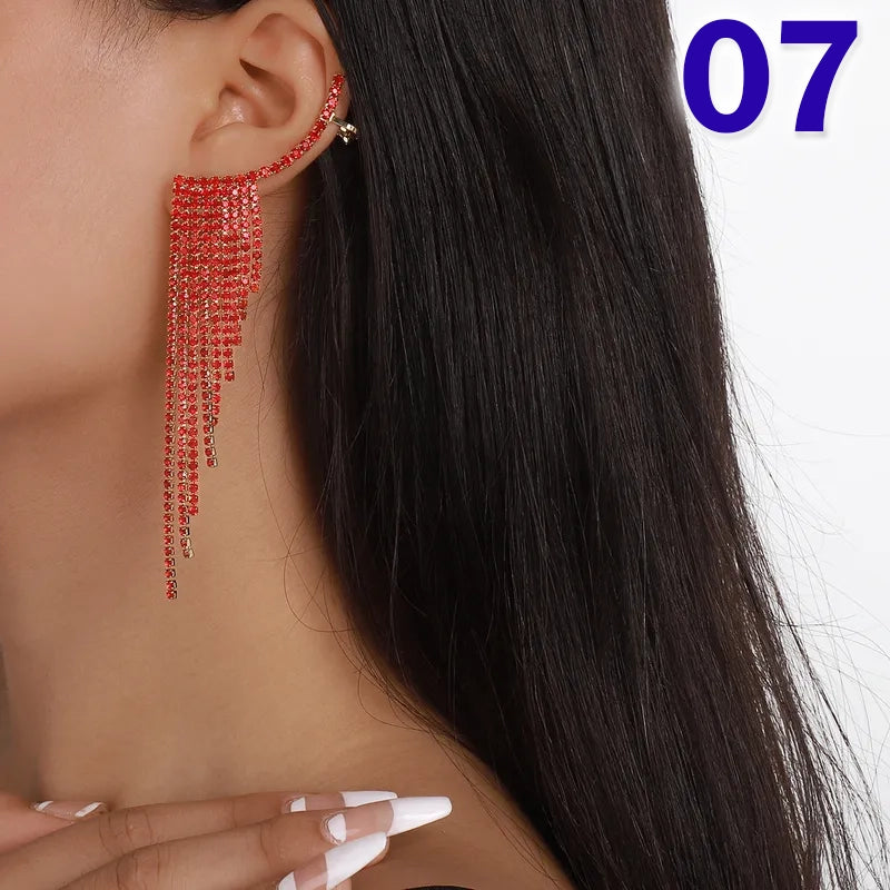 Simple Tassel Rhinestone Ear Needles Geometric New Long Earrings