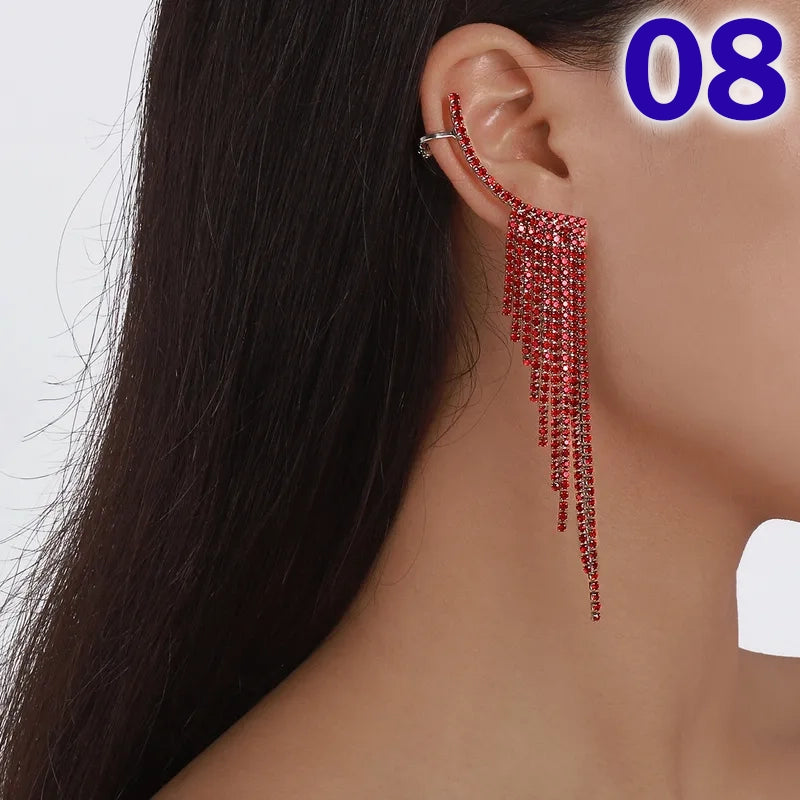 Simple Tassel Rhinestone Ear Needles Geometric New Long Earrings