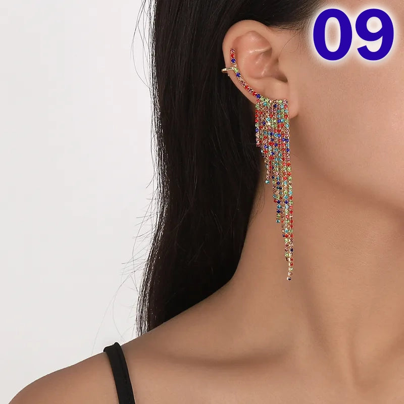 Simple Tassel Rhinestone Ear Needles Geometric New Long Earrings