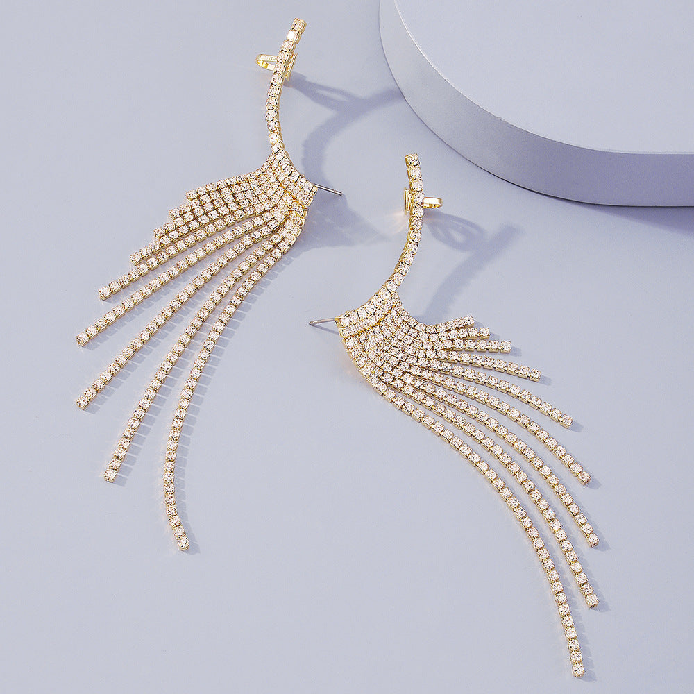 Simple Tassel Rhinestone Ear Needles Geometric New Long Earrings