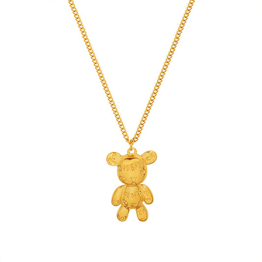 Retro Printing 304 Stainless Steel Bear Necklace