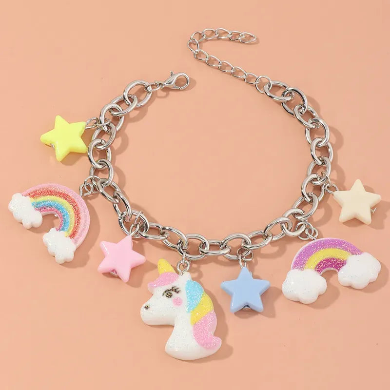 Metal Chain Unicorn Rainbow Star Pendant Bracelet