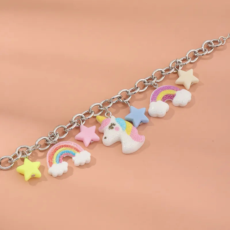 Metal Chain Unicorn Rainbow Star Pendant Bracelet