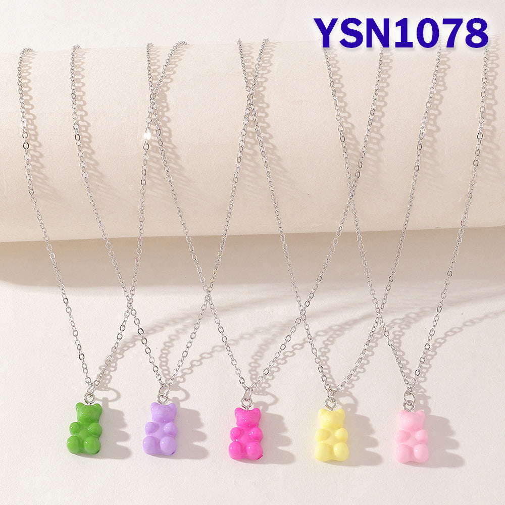 Simple Bohemian Style Cute Colorful Resin Bear Set Children's Necklace