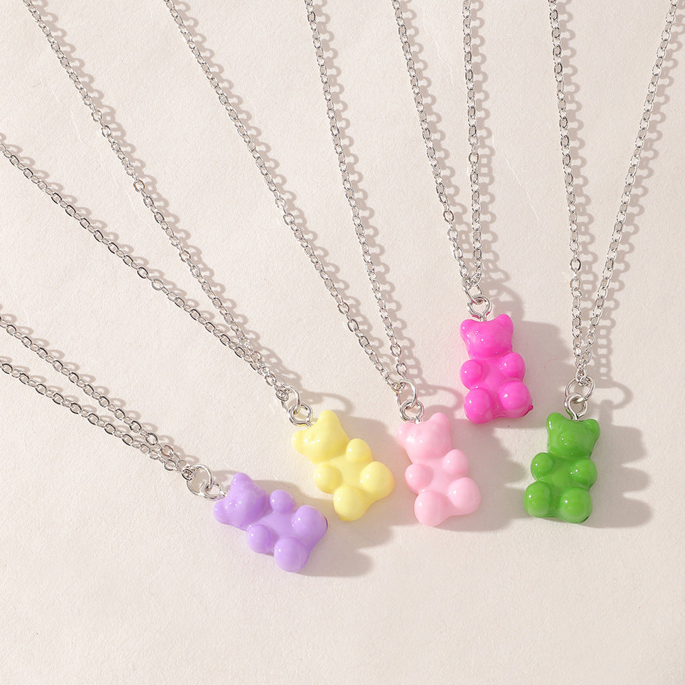 Simple Bohemian Style Cute Colorful Resin Bear Set Children's Necklace