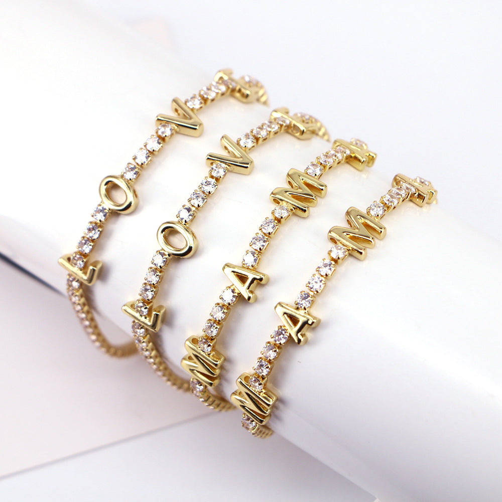 Fashion Letter Love Mama Copper Inlaid Zircon Bracelet