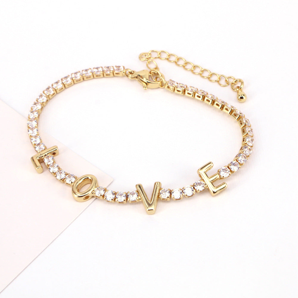 Fashion Letter Love Mama Copper Inlaid Zircon Bracelet