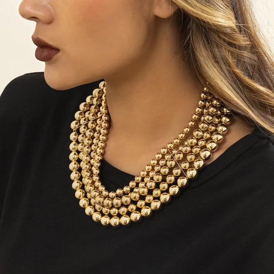 Fashion 5-layered necklace by simple geometric resin balls