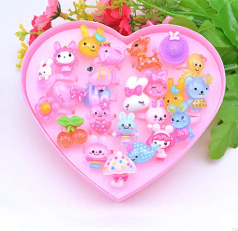 Children's 24 Heart Box Cartoon Ring Transparent Resin Ring