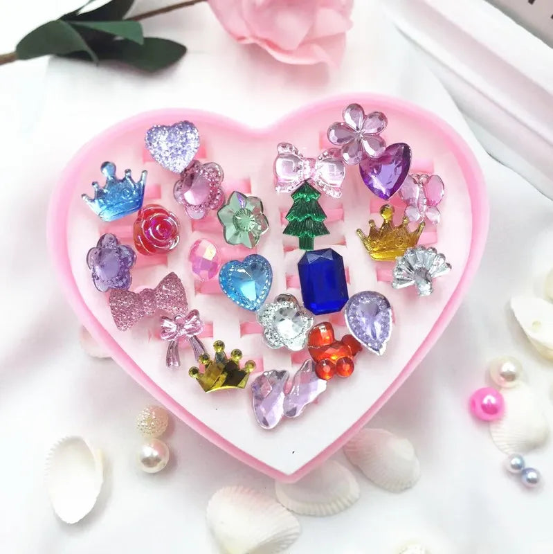 Children's 24 Heart Box Cartoon Ring Transparent Resin Ring