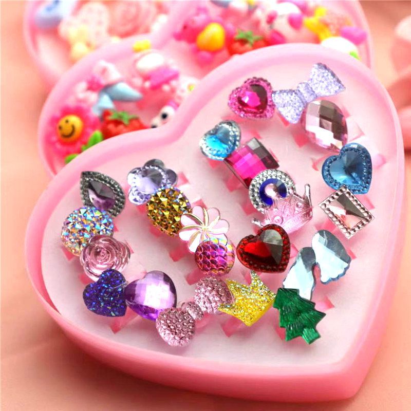 Children's 24 Heart Box Cartoon Ring Transparent Resin Ring