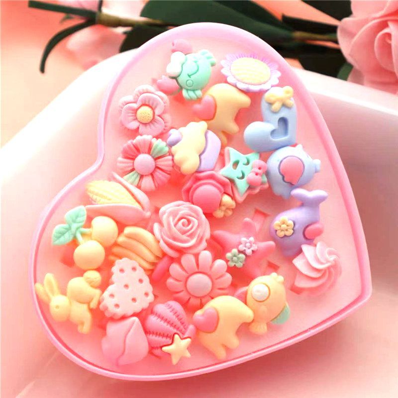 Children's 24 Heart Box Cartoon Ring Transparent Resin Ring