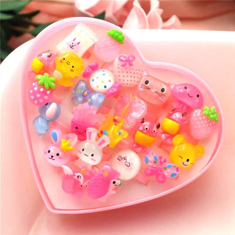 Children's 24 Heart Box Cartoon Ring Transparent Resin Ring