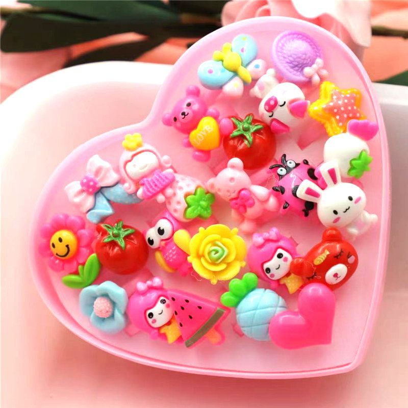 Children's 24 Heart Box Cartoon Ring Transparent Resin Ring