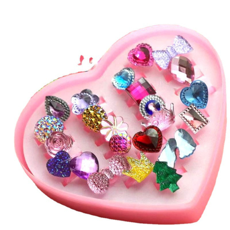 Children's 24 Heart Box Cartoon Ring Transparent Resin Ring