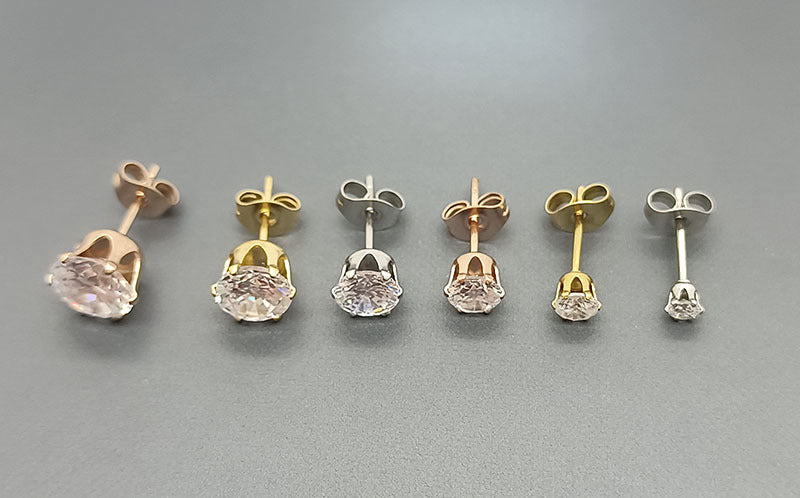 Basic Geometric Plating Titanium Steel Zircon Ear Studs