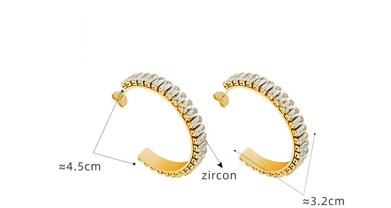 Fashion C Shape Titanium Steel Inlay Artificial Diamond Earrings