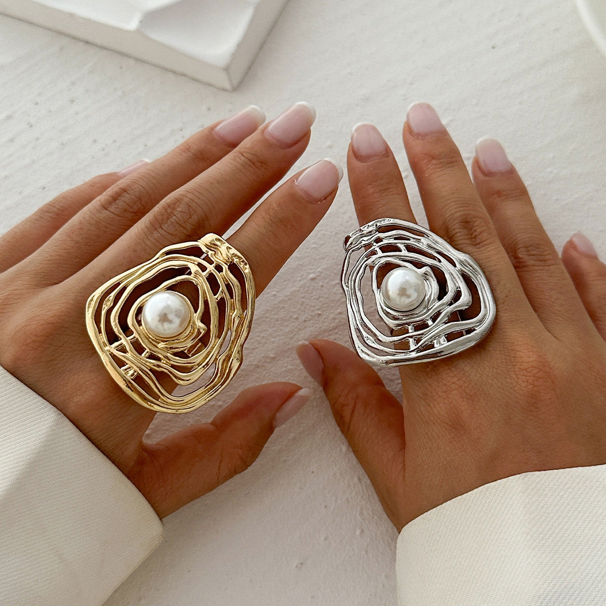 Oversized Women's Open Rings with Pearl