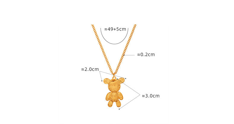 Retro Printing 304 Stainless Steel Bear Necklace