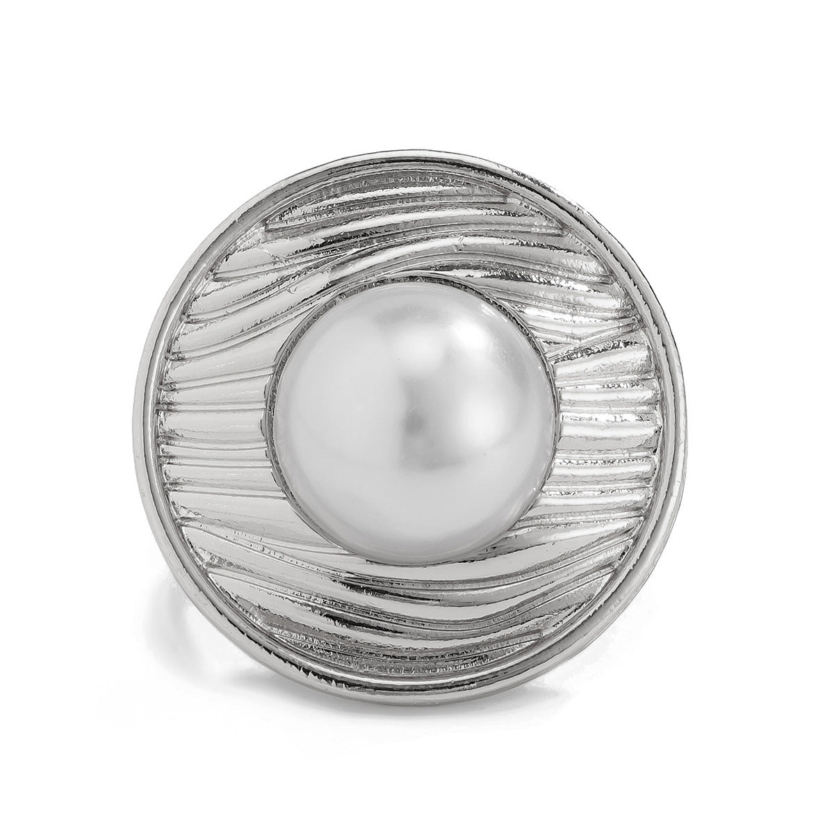 Oversized Round Women's Open Rings with Pearl