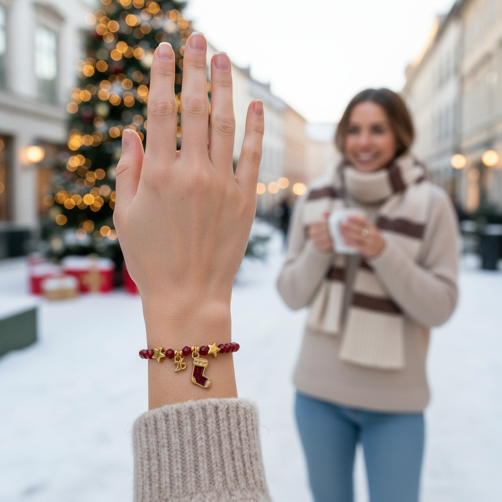 Χριστουγεννιάτικο βραχιόλι-γούρι με χάντρες και κάλτσα σμάλτο, So Cute by Dimi.