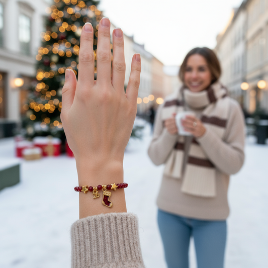 Χριστουγεννιάτικο βραχιόλι-γούρι με χάντρες και κάλτσα σμάλτο, So Cute by Dimi.