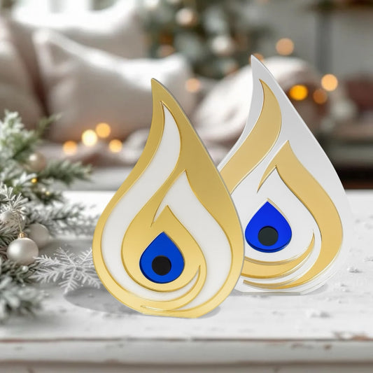 Χειροποίητο γούρι φλόγα χρυσό-ασημί με μάτι – So Cute by Dimi Wholesale