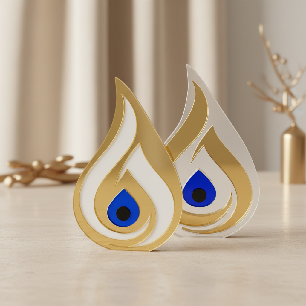 Χειροποίητο γούρι φλόγα χρυσό-ασημί με μάτι – So Cute by Dimi Wholesale