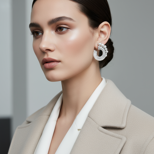 Χρυσά και ασημί σκουλαρίκια με πέρλες και στρας 3,5 εκ., So Cute by Dimi – για λιανική & χονδρική.