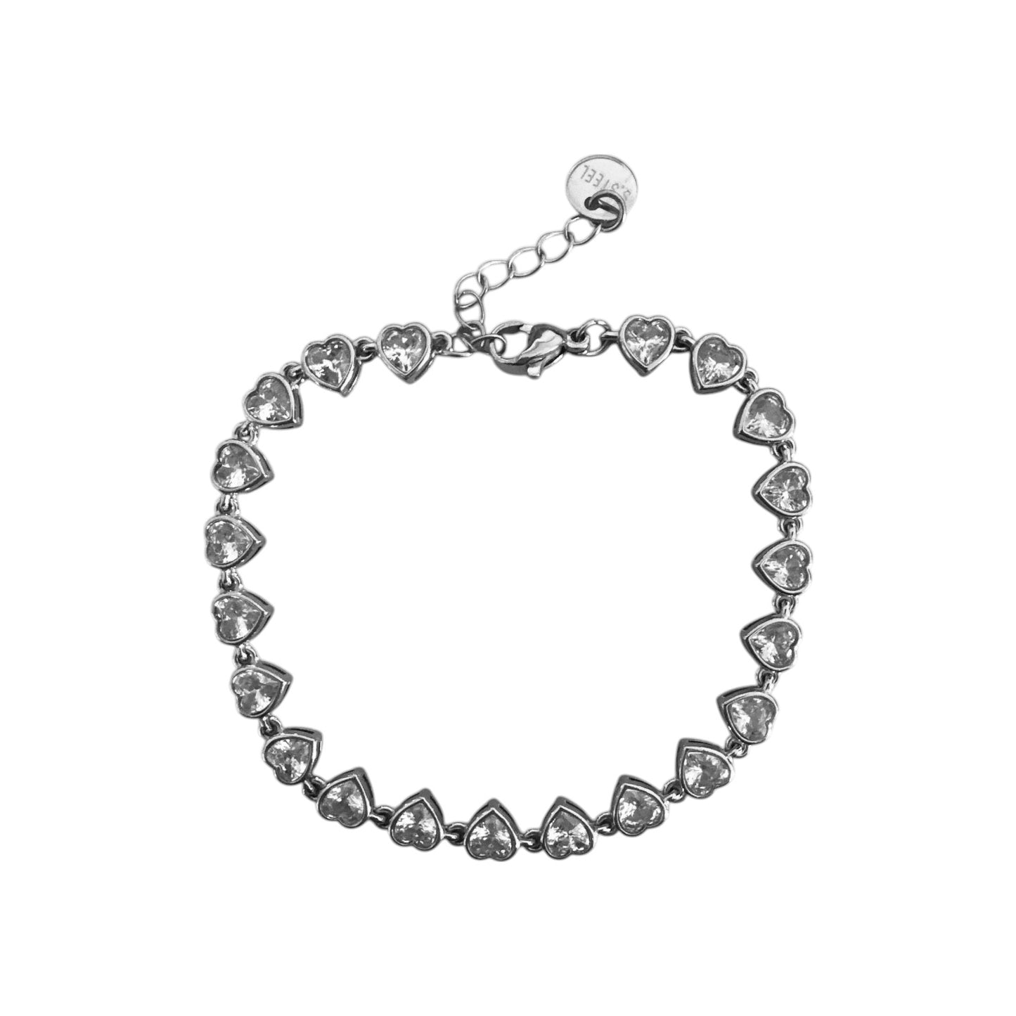Χονδρικό ατσάλινο βραχιόλι με συνεχόμενες καρδιές και ζιργκόν — So Cute by Dimi, κωδ. 1-501-3143