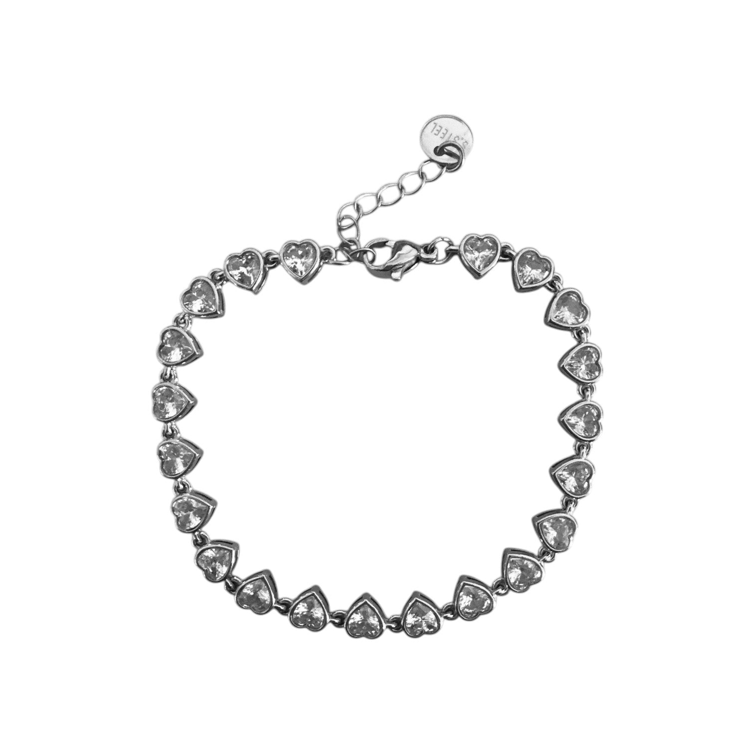 Χονδρικό ατσάλινο βραχιόλι με συνεχόμενες καρδιές και ζιργκόν — So Cute by Dimi, κωδ. 1-501-3143