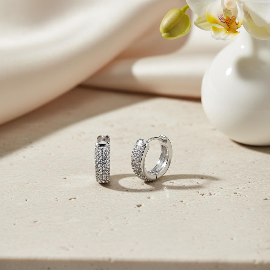 Sparkle Mini Hoop Earrings ατσάλινα σκουλαρίκια κρίκοι 1,2 εκ με ζιργκόν – So Cute by Dimi χονδρική